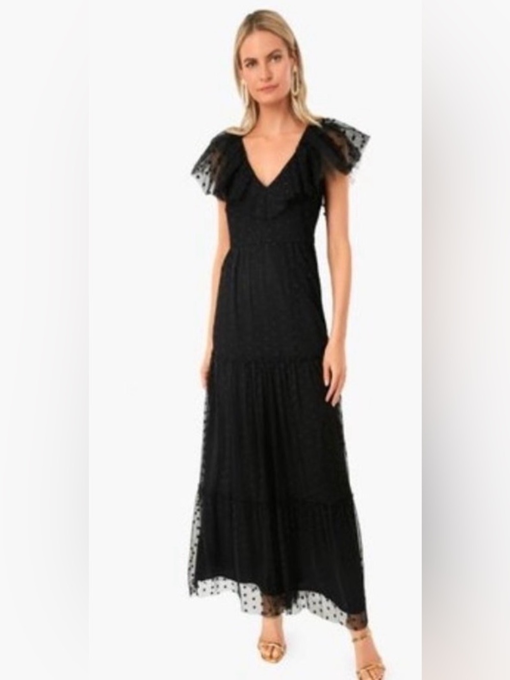 Tuckernuck | NEW Black Onyx Tulle Giselle Short Flutter Sleeve Gown Size S